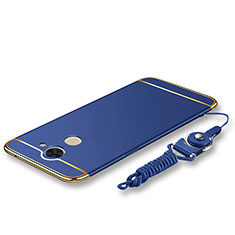 Coque Bumper Luxe Metal et Plastique Etui Housse avec Laniere pour Huawei Y7 Prime Bleu