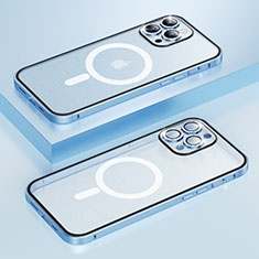 Coque Bumper Luxe Metal et Plastique Etui Housse avec Mag-Safe Magnetic Magnetique Bling-Bling LF1 pour Apple iPhone 13 Pro Bleu