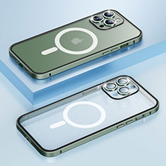 Coque Bumper Luxe Metal et Plastique Etui Housse avec Mag-Safe Magnetic Magnetique Bling-Bling LF1 pour Apple iPhone 13 Pro Vert