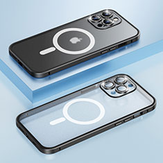 Coque Bumper Luxe Metal et Plastique Etui Housse avec Mag-Safe Magnetic Magnetique Bling-Bling LF1 pour Apple iPhone 15 Pro Noir