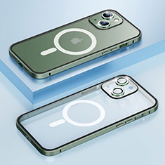 Coque Bumper Luxe Metal et Plastique Etui Housse avec Mag-Safe Magnetic Magnetique Bling-Bling LF1 pour Apple iPhone 15 Vert