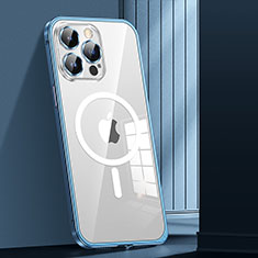 Coque Bumper Luxe Metal et Plastique Etui Housse avec Mag-Safe Magnetic Magnetique JL1 pour Apple iPhone 13 Pro Bleu