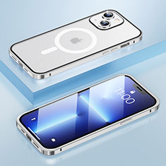 Coque Bumper Luxe Metal et Plastique Etui Housse avec Mag-Safe Magnetic Magnetique LF1 pour Apple iPhone 14 Argent