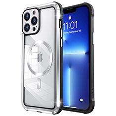 Coque Bumper Luxe Metal et Plastique Etui Housse avec Mag-Safe Magnetic Magnetique LF2 pour Apple iPhone 13 Pro Max Argent