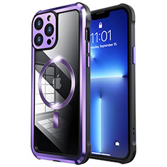 Coque Bumper Luxe Metal et Plastique Etui Housse avec Mag-Safe Magnetic Magnetique LF2 pour Apple iPhone 13 Pro Max Violet