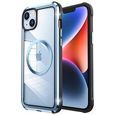 Coque Bumper Luxe Metal et Plastique Etui Housse avec Mag-Safe Magnetic Magnetique LF2 pour Apple iPhone 14 Bleu