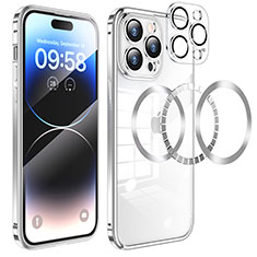 Coque Bumper Luxe Metal et Plastique Etui Housse avec Mag-Safe Magnetic Magnetique LF3 pour Apple iPhone 15 Pro Argent