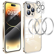 Coque Bumper Luxe Metal et Plastique Etui Housse avec Mag-Safe Magnetic Magnetique LF3 pour Apple iPhone 15 Pro Or