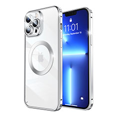 Coque Bumper Luxe Metal et Plastique Etui Housse avec Mag-Safe Magnetic Magnetique LF5 pour Apple iPhone 13 Pro Argent