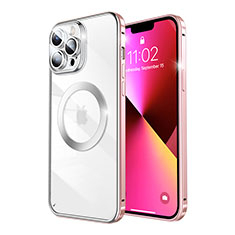 Coque Bumper Luxe Metal et Plastique Etui Housse avec Mag-Safe Magnetic Magnetique LF5 pour Apple iPhone 13 Pro Max Or Rose