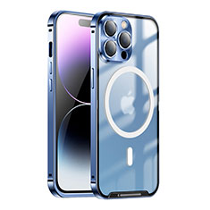 Coque Bumper Luxe Metal et Plastique Etui Housse avec Mag-Safe Magnetic Magnetique LK1 pour Apple iPhone 14 Pro Bleu
