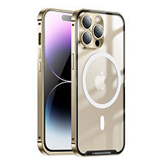 Coque Bumper Luxe Metal et Plastique Etui Housse avec Mag-Safe Magnetic Magnetique LK1 pour Apple iPhone 14 Pro Or