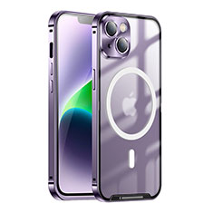 Coque Bumper Luxe Metal et Plastique Etui Housse avec Mag-Safe Magnetic Magnetique LK1 pour Apple iPhone 14 Violet
