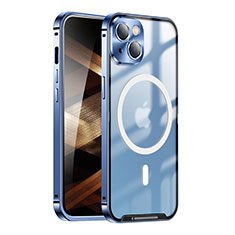 Coque Bumper Luxe Metal et Plastique Etui Housse avec Mag-Safe Magnetic Magnetique LK1 pour Apple iPhone 15 Bleu