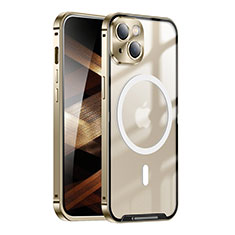 Coque Bumper Luxe Metal et Plastique Etui Housse avec Mag-Safe Magnetic Magnetique LK1 pour Apple iPhone 15 Or