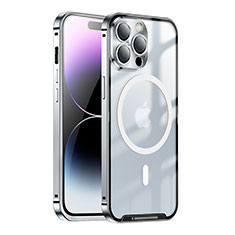 Coque Bumper Luxe Metal et Plastique Etui Housse avec Mag-Safe Magnetic Magnetique LK1 pour Apple iPhone 15 Pro Argent