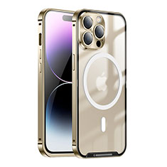 Coque Bumper Luxe Metal et Plastique Etui Housse avec Mag-Safe Magnetic Magnetique LK1 pour Apple iPhone 15 Pro Or