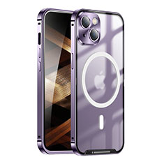 Coque Bumper Luxe Metal et Plastique Etui Housse avec Mag-Safe Magnetic Magnetique LK1 pour Apple iPhone 15 Violet