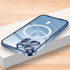 Coque Bumper Luxe Metal et Plastique Etui Housse avec Mag-Safe Magnetic Magnetique LK2 pour Apple iPhone 15 Pro Bleu