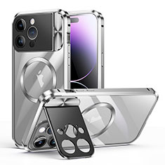 Coque Bumper Luxe Metal et Plastique Etui Housse avec Mag-Safe Magnetic Magnetique LK4 pour Apple iPhone 13 Pro Argent