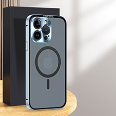Coque Bumper Luxe Metal et Plastique Etui Housse avec Mag-Safe Magnetic Magnetique LK5 pour Apple iPhone 15 Pro Bleu