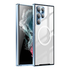 Coque Bumper Luxe Metal et Plastique Etui Housse avec Mag-Safe Magnetic Magnetique P01 pour Samsung Galaxy S21 Ultra 5G Bleu