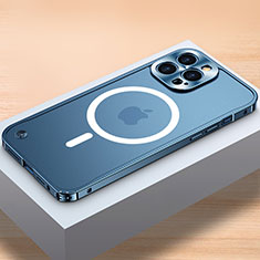 Coque Bumper Luxe Metal et Plastique Etui Housse avec Mag-Safe Magnetic Magnetique QC1 pour Apple iPhone 13 Pro Max Bleu