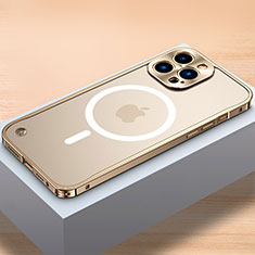 Coque Bumper Luxe Metal et Plastique Etui Housse avec Mag-Safe Magnetic Magnetique QC1 pour Apple iPhone 13 Pro Max Or