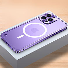 Coque Bumper Luxe Metal et Plastique Etui Housse avec Mag-Safe Magnetic Magnetique QC1 pour Apple iPhone 13 Pro Max Violet