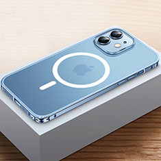 Coque Bumper Luxe Metal et Plastique Etui Housse avec Mag-Safe Magnetic Magnetique QC2 pour Apple iPhone 12 Bleu
