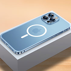 Coque Bumper Luxe Metal et Plastique Etui Housse avec Mag-Safe Magnetic Magnetique QC2 pour Apple iPhone 13 Pro Bleu