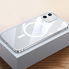 Coque Bumper Luxe Metal et Plastique Etui Housse avec Mag-Safe Magnetic Magnetique QC4 pour Apple iPhone 12 Argent