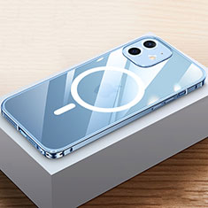 Coque Bumper Luxe Metal et Plastique Etui Housse avec Mag-Safe Magnetic Magnetique QC4 pour Apple iPhone 12 Bleu