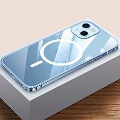 Coque Bumper Luxe Metal et Plastique Etui Housse avec Mag-Safe Magnetic Magnetique QC4 pour Apple iPhone 13 Mini Bleu