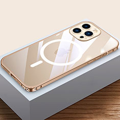 Coque Bumper Luxe Metal et Plastique Etui Housse avec Mag-Safe Magnetic Magnetique QC4 pour Apple iPhone 13 Pro Max Or