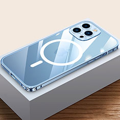Coque Bumper Luxe Metal et Plastique Etui Housse avec Mag-Safe Magnetic Magnetique QC4 pour Apple iPhone 15 Pro Bleu