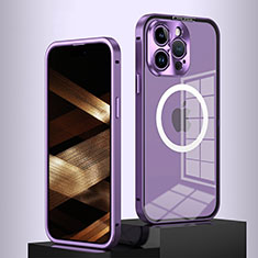 Coque Bumper Luxe Metal et Plastique Etui Housse avec Mag-Safe Magnetic Magnetique QC5 pour Apple iPhone 13 Pro Violet
