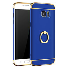 Coque Bumper Luxe Metal et Plastique Etui Housse avec Support Bague Anneau A01 pour Samsung Galaxy S7 Edge G935F Bleu
