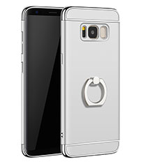 Coque Bumper Luxe Metal et Plastique Etui Housse avec Support Bague Anneau A01 pour Samsung Galaxy S8 Argent
