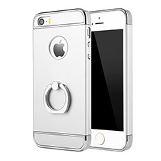 Coque Bumper Luxe Metal et Plastique Etui Housse avec Support Bague Anneau A02 pour Apple iPhone 5S Argent