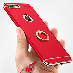 Coque Bumper Luxe Metal et Plastique Etui Housse avec Support Bague Anneau et Laniere A01 pour Apple iPhone 7 Plus Rouge