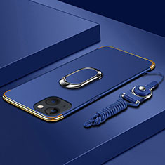 Coque Bumper Luxe Metal et Plastique Etui Housse avec Support Bague Anneau et Laniere pour Apple iPhone 13 Bleu