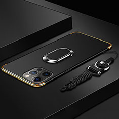 Coque Bumper Luxe Metal et Plastique Etui Housse avec Support Bague Anneau et Laniere pour Apple iPhone 14 Pro Noir