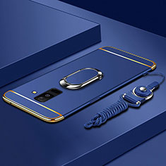 Coque Bumper Luxe Metal et Plastique Etui Housse avec Support Bague Anneau et Laniere pour Samsung Galaxy A6 Plus (2018) Bleu