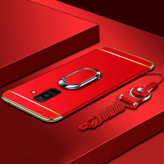 Coque Bumper Luxe Metal et Plastique Etui Housse avec Support Bague Anneau et Laniere pour Samsung Galaxy A6 Plus (2018) Rouge