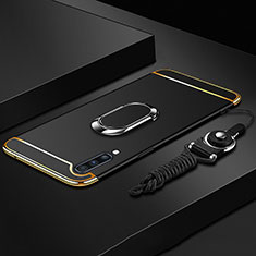 Coque Bumper Luxe Metal et Plastique Etui Housse avec Support Bague Anneau et Laniere pour Samsung Galaxy A70 Noir