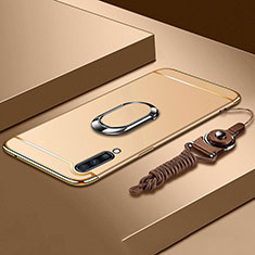 Coque Bumper Luxe Metal et Plastique Etui Housse avec Support Bague Anneau et Laniere pour Samsung Galaxy A90 5G Or