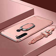 Coque Bumper Luxe Metal et Plastique Etui Housse avec Support Bague Anneau K01 pour Xiaomi Redmi Note 8 (2021) Or Rose
