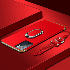 Coque Bumper Luxe Metal et Plastique Etui Housse avec Support Bague Anneau pour Oppo Reno6 5G Rouge