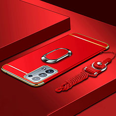 Coque Bumper Luxe Metal et Plastique Etui Housse avec Support Bague Anneau pour Oppo Reno6 Pro 5G Rouge
